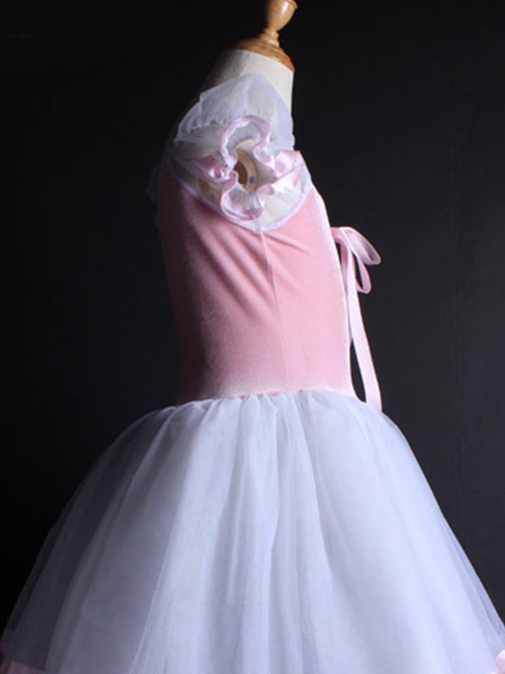 天马座儿童粉色长款白雪公主泡泡袖舞蹈裙