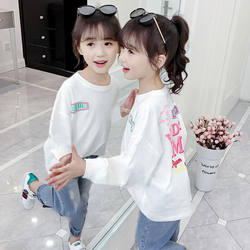 Pure Cotton New Autumn Clothing for Girls, Long-Sleeved T-Shirt, Stylish Children's Clothing, Base Shirt for Spring and Autumn, White Top for Older Children