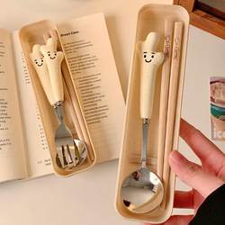 Cute Smiling Ginger Tableware Chopsticks Spoon Set Household Stainless Steel Student Personal Use High Aesthetic Value Couple