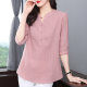 Pure cotton shirt women's 2025 spring and autumn new fashionable seven-quarter sleeve top large size mid-length V-neck shirt