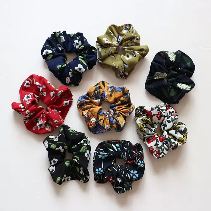 日单美品和风花柄图案碎花雪纺发圈大肠圈发绳8色入