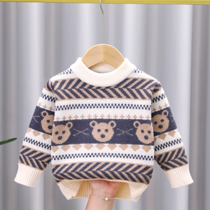 
2025 new boy sweater boy thickened warm pullover knitted sweater boy baby mink velvet round neck thread