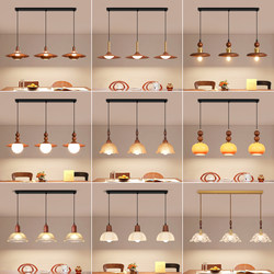 Restaurant Lamp, Medieval Peach Wood Color Chinoiserie Three-Head Chandelier, Dining Table Bar, Home Dining Room, One-Word Hanging Wire Lamp P271