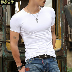 Pure White Short-Sleeve T-Shirt for Men, Half-Sleeve Base Layer Solid Color Undershirt, Fitness Slim-Fit Shirt, Tight-Fitting Clothing, Black T-Shirt