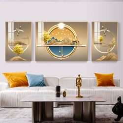 Modern Minimalist Living Room Decorative Painting, Sofa Background Wall Hanging Painting, New Style Grand Mural Triptych, Light Luxury Crystal Porcelain Painting