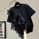 2025 summer Korean version loose slim design sense irregular ruffled solid color elastic cotton casual short-sleeved T-shirt