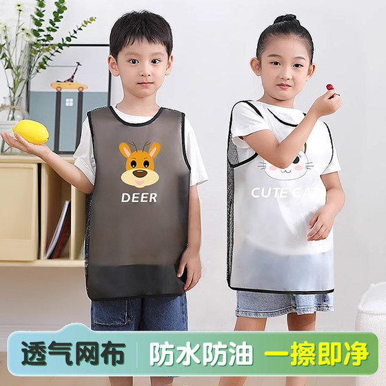 Children's waterproof cover sleeveless apron vest drawing without washing baby eating bib oilproof custom logo printing
