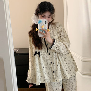 
Confinement clothing with breast pads spring and summer thin type a pure cotton cotton sweat-absorbent May postpartum maternity pajamas maternal breastfeeding