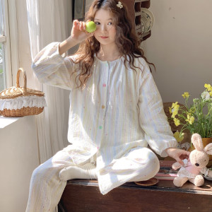 
Gauze confinement clothes in August summer thin postpartum pure cotton sweat-absorbing pregnant women's pajamas with breast pads 7