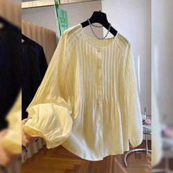 Long-Sleeved Shirt for Women 2026 Spring and Autumn New Style Beautiful Blouse for Plus-Size Girls, Age-Reducing, Stylish Pleated French-Style Top Shirt
