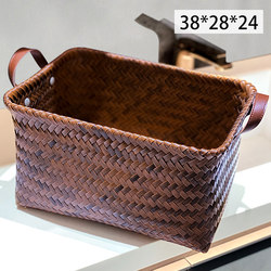 American-Style High-End Storage Basket, Dirty Clothes Basket, Imitation Rattan Pu Handle Laundry Bucket, Snack Toy Dirty Clothes Hamper, Trendy Model