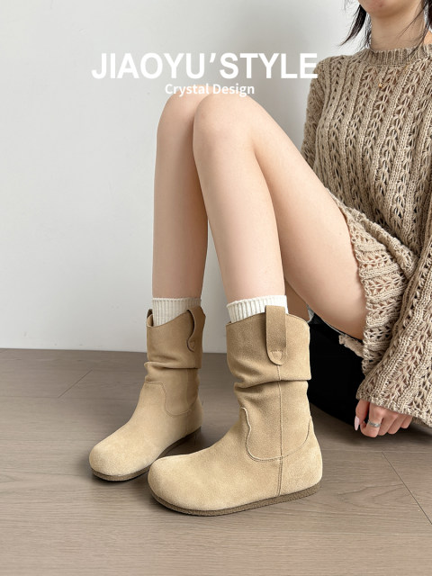 TAVIMART  -  Fashionable Square Head Maillard Western Cowboy Spicy Girl Style Thick Soled Boots Motorcycle Short Boots Pile Up Boots