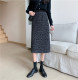 Retro leopard print elastic waist mid-length skirt autumn and winter new high-waisted large size A-line slit hip-packing one-step skirt