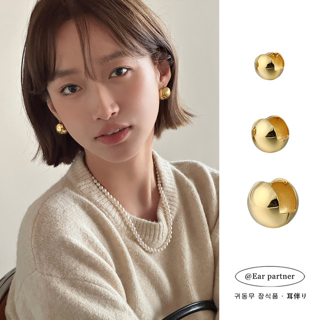 Gold ball earrings 2025 new hot niche high-end earrings double-sided ear buckles 925 silver needle earrings for women
