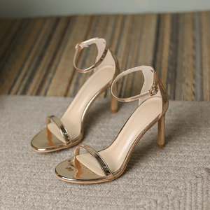 
Lu Jialin Champagne-colored summer new style one-strip fashion versatile temperament celebrity high heels sandals women's thin heels