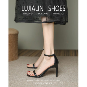 
Lu Jialin black high heels sandals women's stiletto new summer one-strap fashion versatile temperament lady style