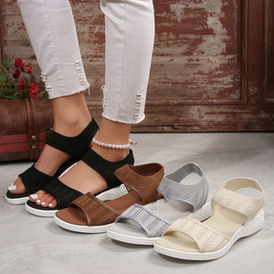 
Large size casual footwear fashion sandals for women 2025 new sports one-line fabric flat foreign trade fish mouth shoes cross-border