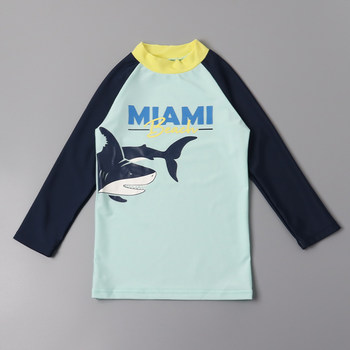 Children's contrasting color rag-shoulder long-sleeved sun protection surfing swimsuit