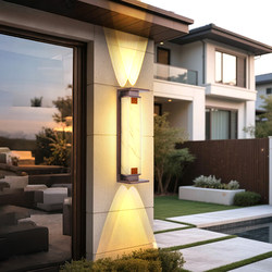 Solar-Powered Outdoor Waterproof Wall Lamp, Simple Imitation Marble Villa Courtyard Up-And-Down Lighting, Outdoor Gate Side Pillar Lamp