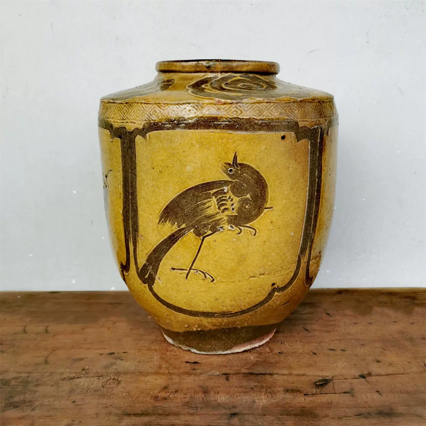 架夢 清時代 大清康熙年製 中国古玩 黄釉雲鵺文