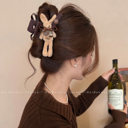 Korean-Style Cute Bear Bow Hair Clip for Women 2026 New Model, Back-Of-Head Updo Shark Clip, Non-Damaging Hair Accessory