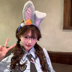 Zootopia Cartoon Cosplay Bunny Police Officer Judy Plush Headband for Women Disney Photo Shoot Atmosphere Hair Accessory