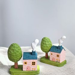 Creative Cartoon Fairy Tale Cabin Desktop Ornaments Wooden Handmade Landscape Decorations Work Station Healing Small Gifts
