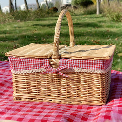 Rattan and Wicker Square Picnic Basket Picnic Basket ins Storage Basket Photography Tote Basket Shopping Basket Outdoor Basket