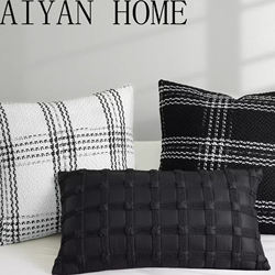 French Light Luxury High-End Black and White Vintage Cushion Sofa Living Room Bedroom Car Pillowcase Simple Cushion