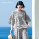 Sunny clouds Women's cotton puff flared sleeve black and white plaid hoodie hood