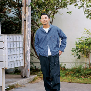 
Spring new arrival Sunny clouds men's pure cotton off-shoulder lightweight denim hooded shirt loose jacket