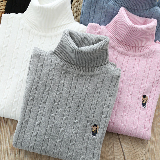 Children's bottom shirt girl boys, sweater, black and white little girl pure cotton, dae, thick medium children's knitted coat
