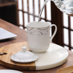 Jingdezhen Bone China Tea Cup Ceramic with Lid Household Heat-Resistant Water Cup Office Meeting Reception Cup Gift Cup