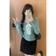 French style V-neck lace bow lace-up bottoming sweater for women in autumn and winter slim fit inner sweater top