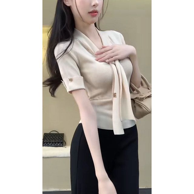 French Chic Half High Neck Knit T-Shirt_BDHL5867