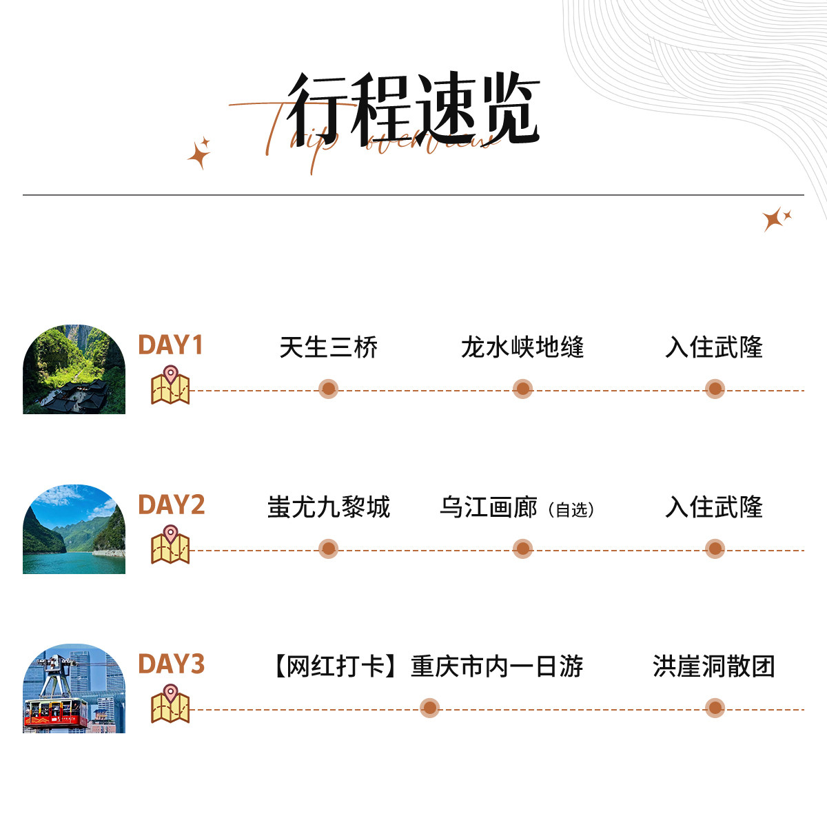 重庆旅游跟团游武隆天生三桥仙女山天坑地缝长江索道3天2晚纯玩游