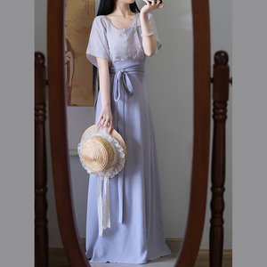 
Hua Xiangzhi original Tang Fuzi top torn skirt daily round neck commuter Han clothes Tan collar half arm new Chinese summer women