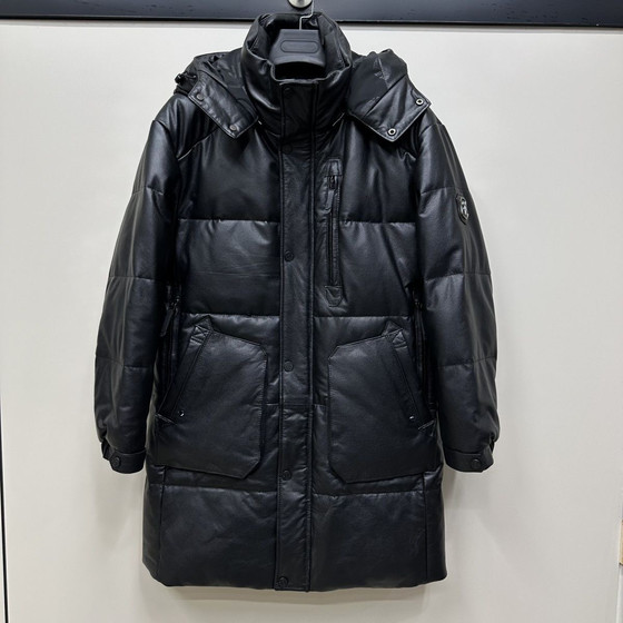 
2024 detachable hooded down first-layer calfskin jacket men's genuine leather down jacket mid-length leather coat