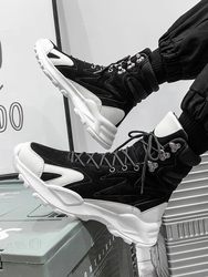 Martin Boots for Men, Winter Men's Shoes, High-Top Men's Work Boots, Long Tube Fleece-Lined Cotton Shoes, Popular Internet Style Motorcycle Leather Boots