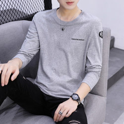 Autumn Casual Inner Wear Slim Fit New Printed Youth Style New Long-Sleeve ins Men's Round Neck Pure Cotton T-Shirt