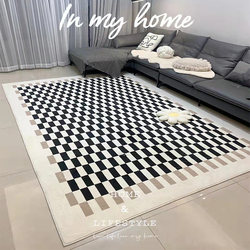 ins Roman Retro Checkerboard Carpet, Vintage Living Room Sofa Blanket, Modern Simple Plaid Coffee Table Bedroom Bedside Mat