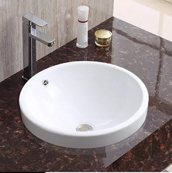 Semi-Embedded Washbasin, Round Countertop Basin for Home Bathroom or Balcony, Single Basin
