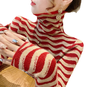 
Striped turtleneck sweater women's bottoming shirt autumn and winter 2025 new hot style striped tight slimming sweater inner wear
