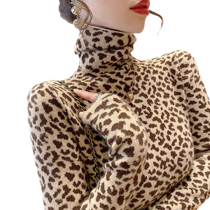 
Leopard print turtleneck sweater women's bottoming shirt, fashionable 2025 new autumn and winter slim fit inner top for women