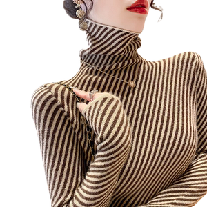 
Striped turtleneck sweater women's autumn and winter bottoming shirt, fashionable and stylish 2025 new hot style inner wear top for women