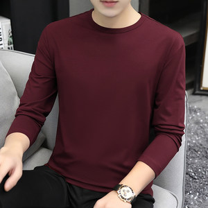 
2026 New Modal Long Sleeve T-shirt Men's Autumn Tops Solid Color Inner Bottoming Shirt Thin Round Neck T-shirt