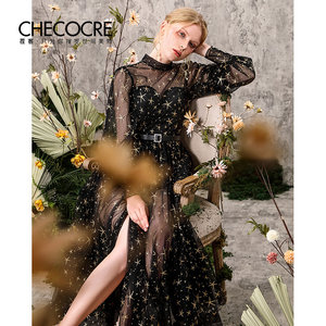 
Broken Code - Stuke Light Luxury Dress New Model Sexy Slit High Waist Fairy Mesh Bronzing Long Skirt for Women Summer