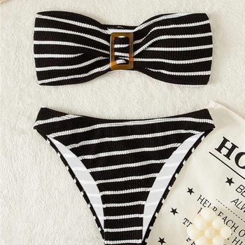 
2025 European and American tube top bikini women's cross-border foreign trade new strapless split triangle bikini swimsuit