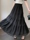 Gentle style and sweet wood ears with elasticity and slim high waist A-line cake mid-length skirt spring and autumn new women's clothing

