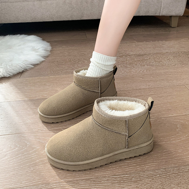 Zhou Dongyu's same style mini fur integrated snow boots for women in winter anti-slip plus velvet thickened short cotton boots bread shoes